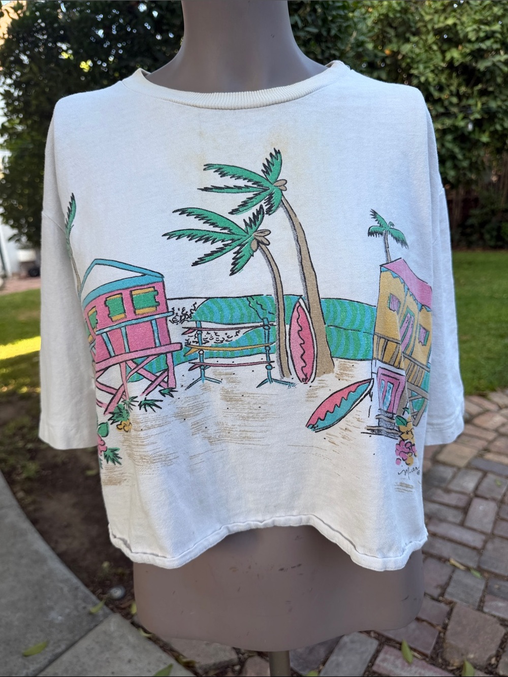 VTG 80s Beach Retro PastelSurf Skate Hipster T Shirt . Womens